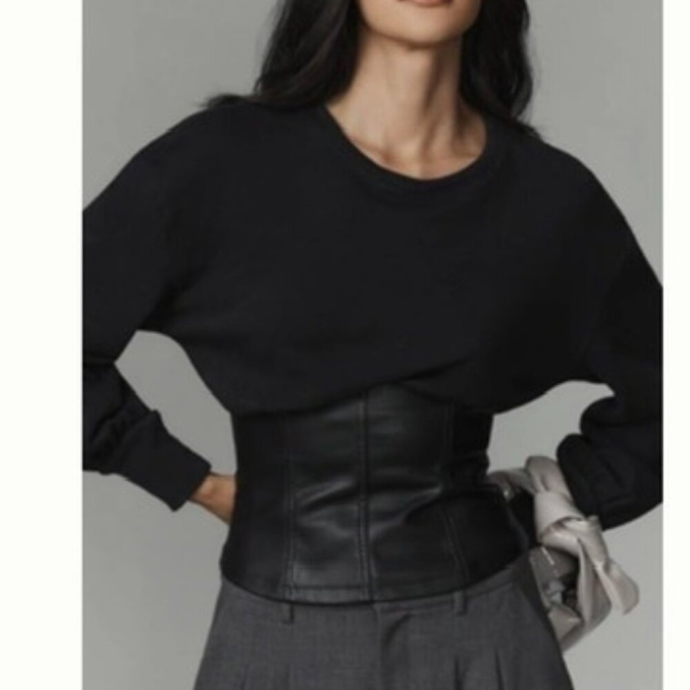 Pilcro Faux Leather Corset Sweater